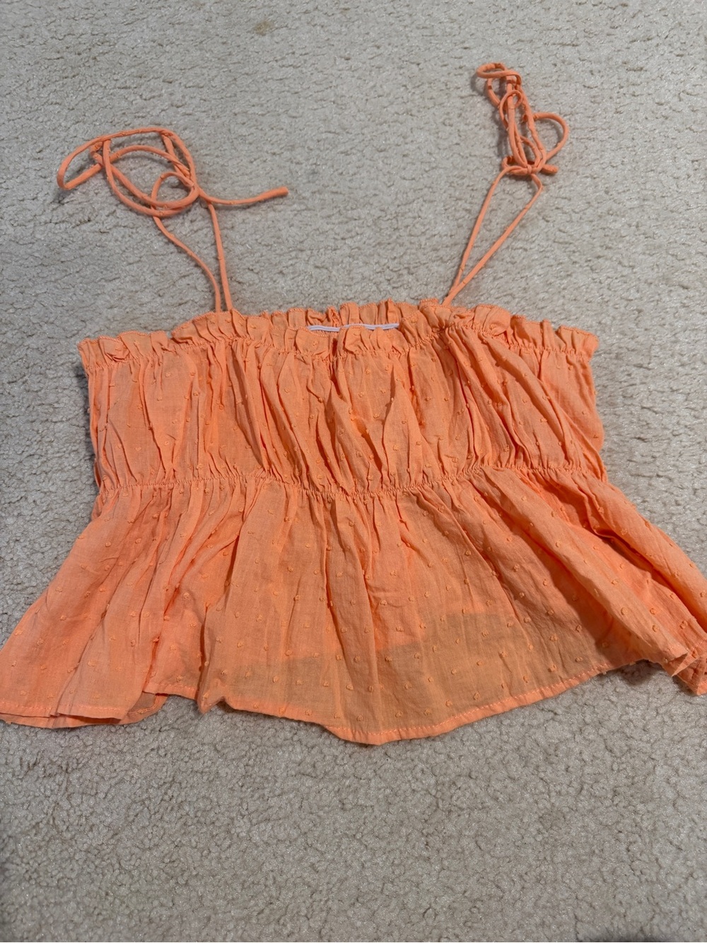 SHEIN Coral Orange Smocked Tie-Strap Peplum Cami